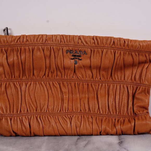 Prada Tan Nappa Gaufre Leather Clutch - Picture 1 of 11
